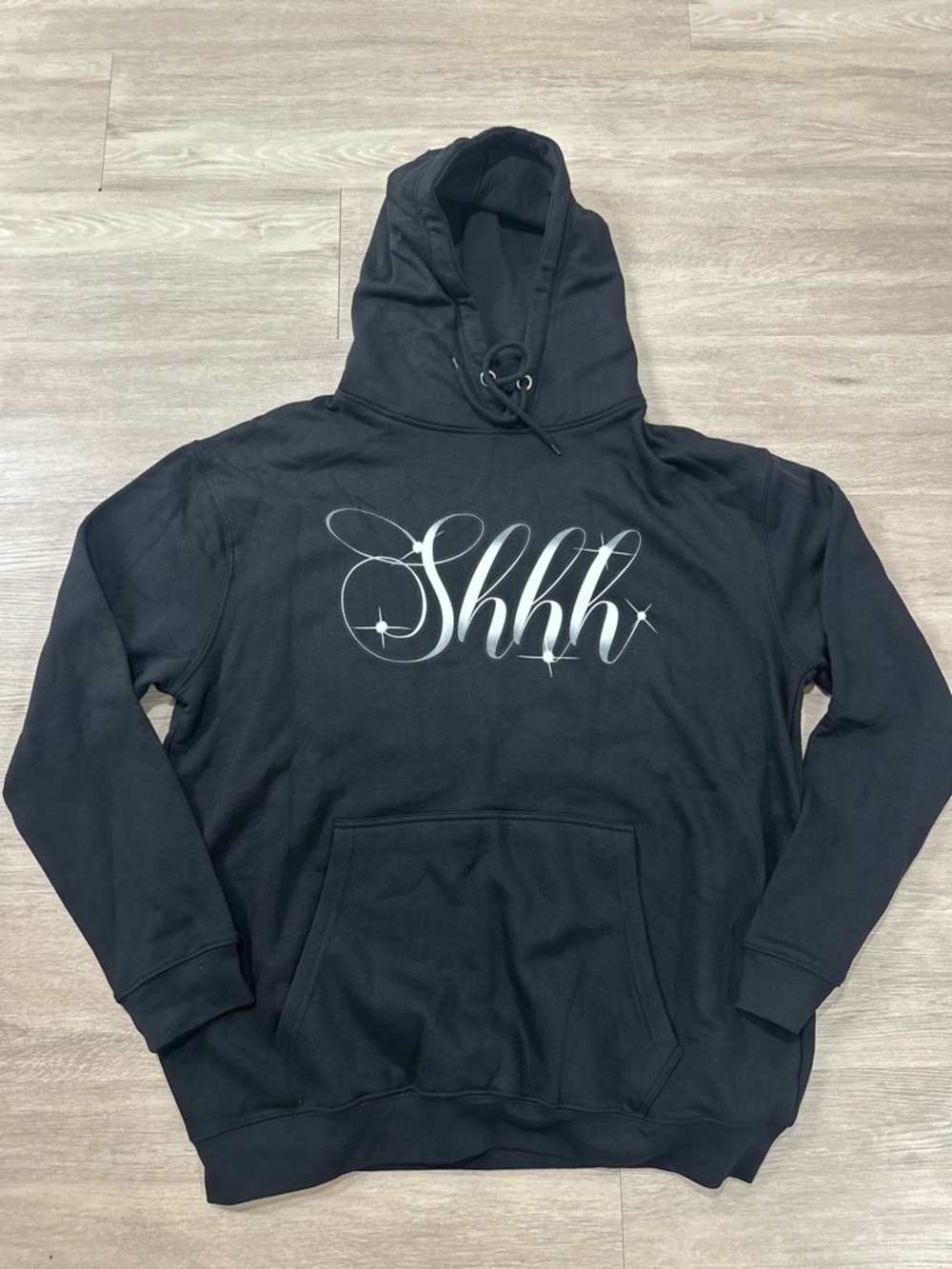 **NEW** SHHH Streetwear Black Hoodie with 'Shhh' Script Graphic Sz XL